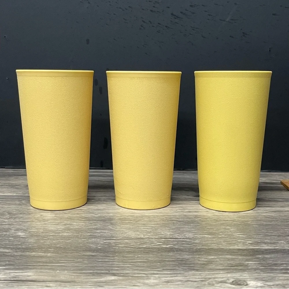 Vintage Yellow Tupperware Tumblers Set of 3 • Retro Cups • Stackable Kitchenware
